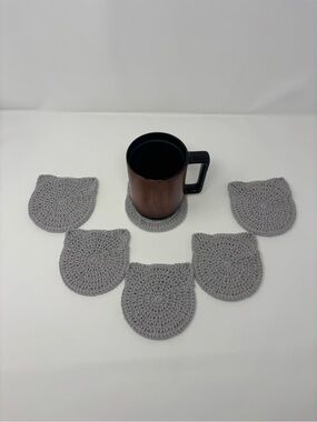 Gray Cat Ear Crochet Coasters (Set of 6)
